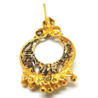 Golden Oxidized Earring Jhumka Jhumki Push Back Drop Dangle - III Violet Stones